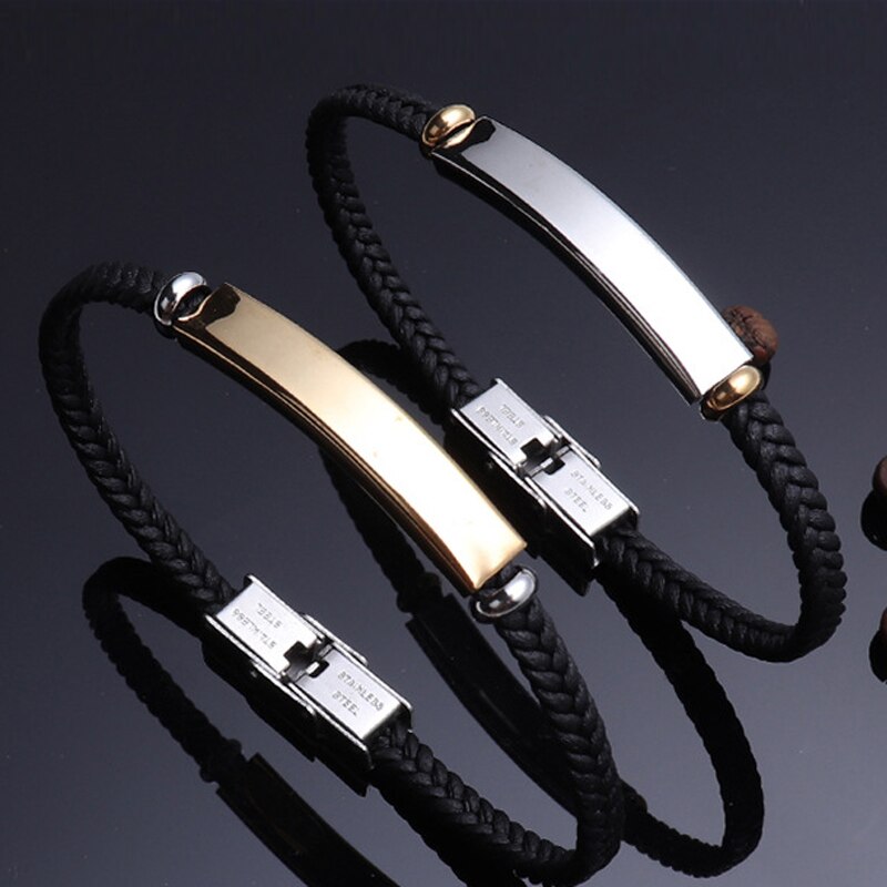 Neue Punk Schwarz flechten Seil Männer Armbinde Armreifen für Frauen Schmuck Schnalle 3 Farben Edelstahl Charme Armbinde