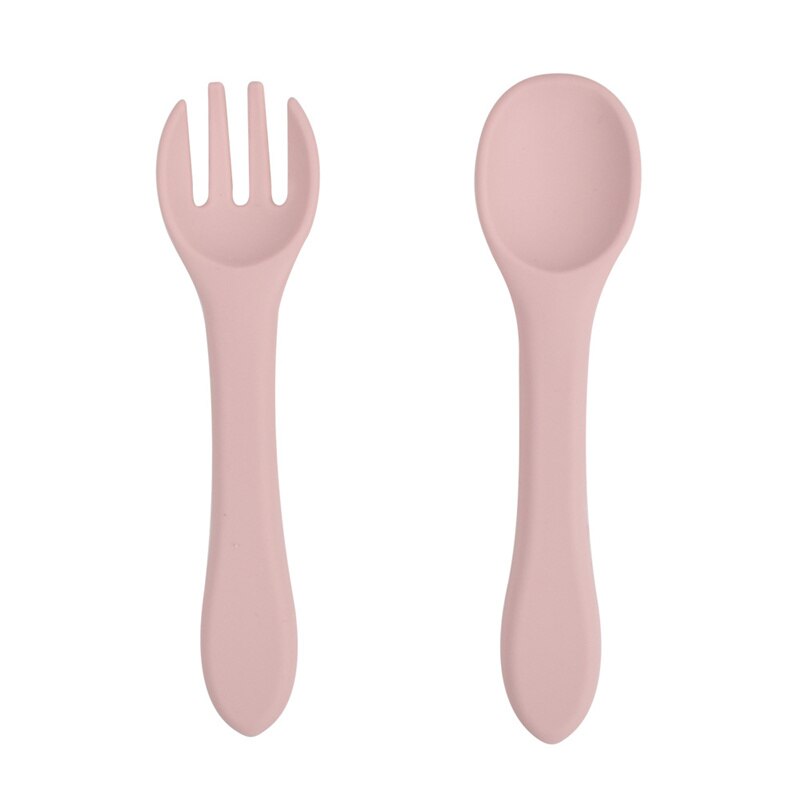 2 Pcs/Set Silicone Baby Learning Spoon Fork Set BPA Free Baby Silicone Tableware Non-Slip Kids Safety Utensils Baby Stuff: 26