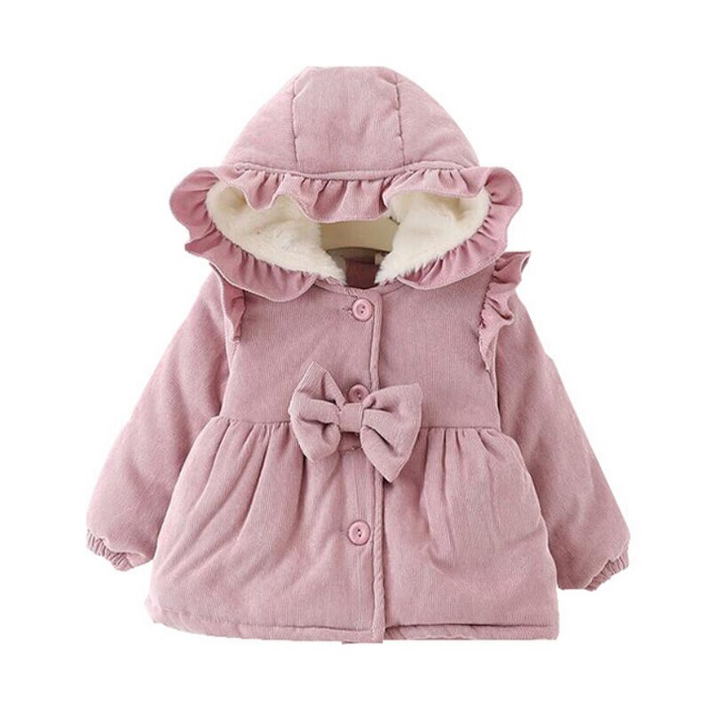 Kleinkind Baby Mädchen Cord Dicke Warme Mit Kapuze Oberbekleidung Mäntel Plus Samt Winter Baumwolle Solide Bowknot Jacken Outfit 6M-3Y: 12m