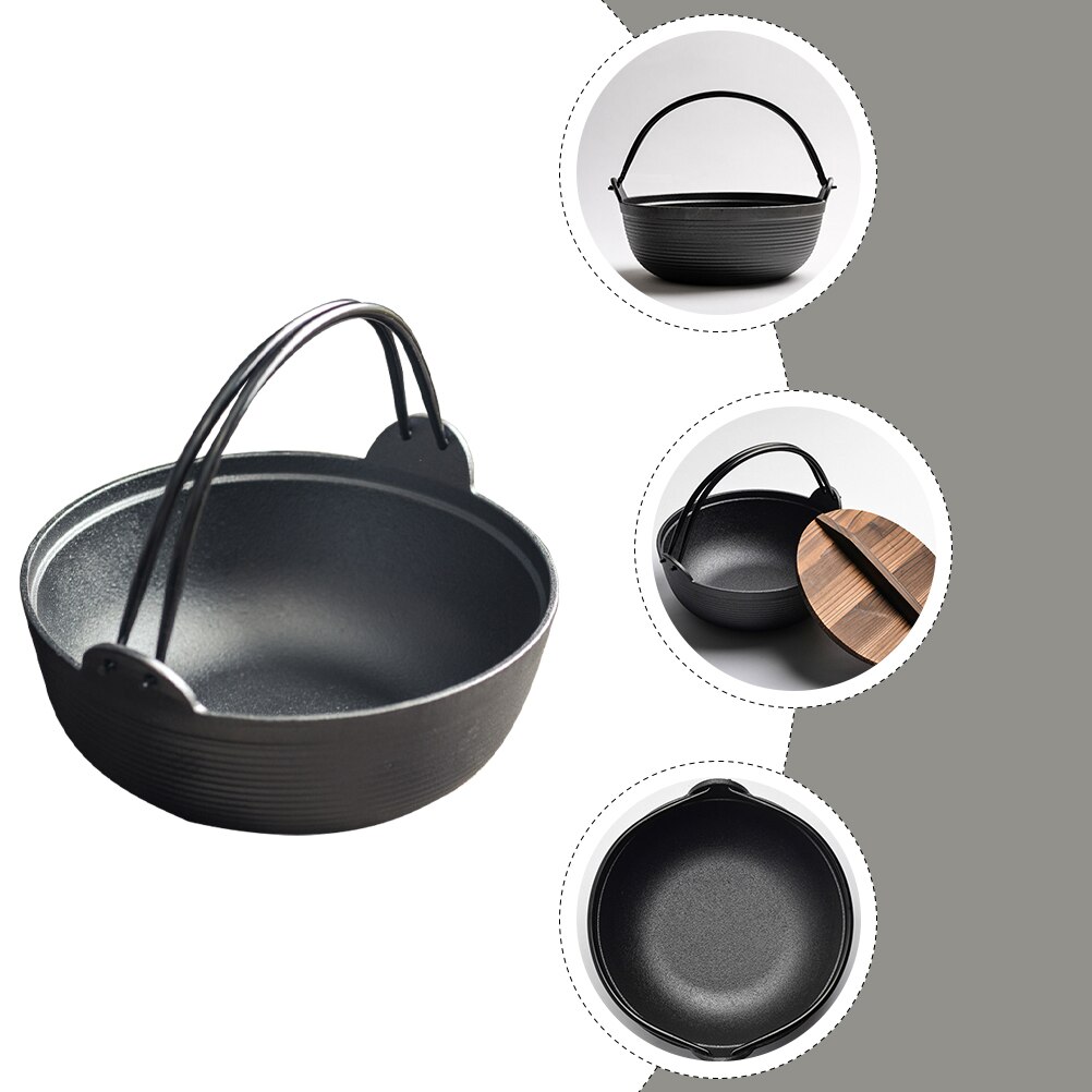 1pc Japanese Thickened Cast Iron Sukiyaki Pot Deep Stew Pot with Handle