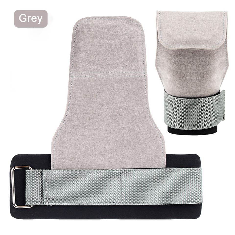 1Pcs Koeienhuid Gym Handschoenen Anti-Slip Gewicht Power Riem Lifting Pads Deadlift Riem Workout Crossfit Fitness Handschoenen Palm bescherming: Light Grey