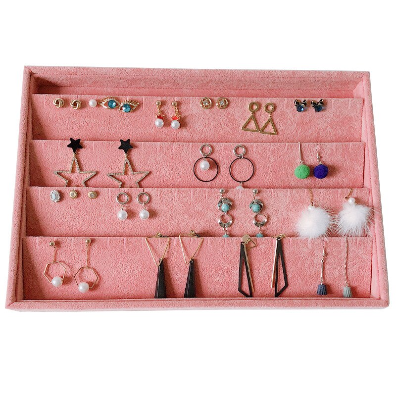 Mode Roze Fluwelen Sieraden Display Lade Ring Oorbel Lade Armband Ketting Hangers Display Organizer Sieraden Opbergvak: Earring Tray