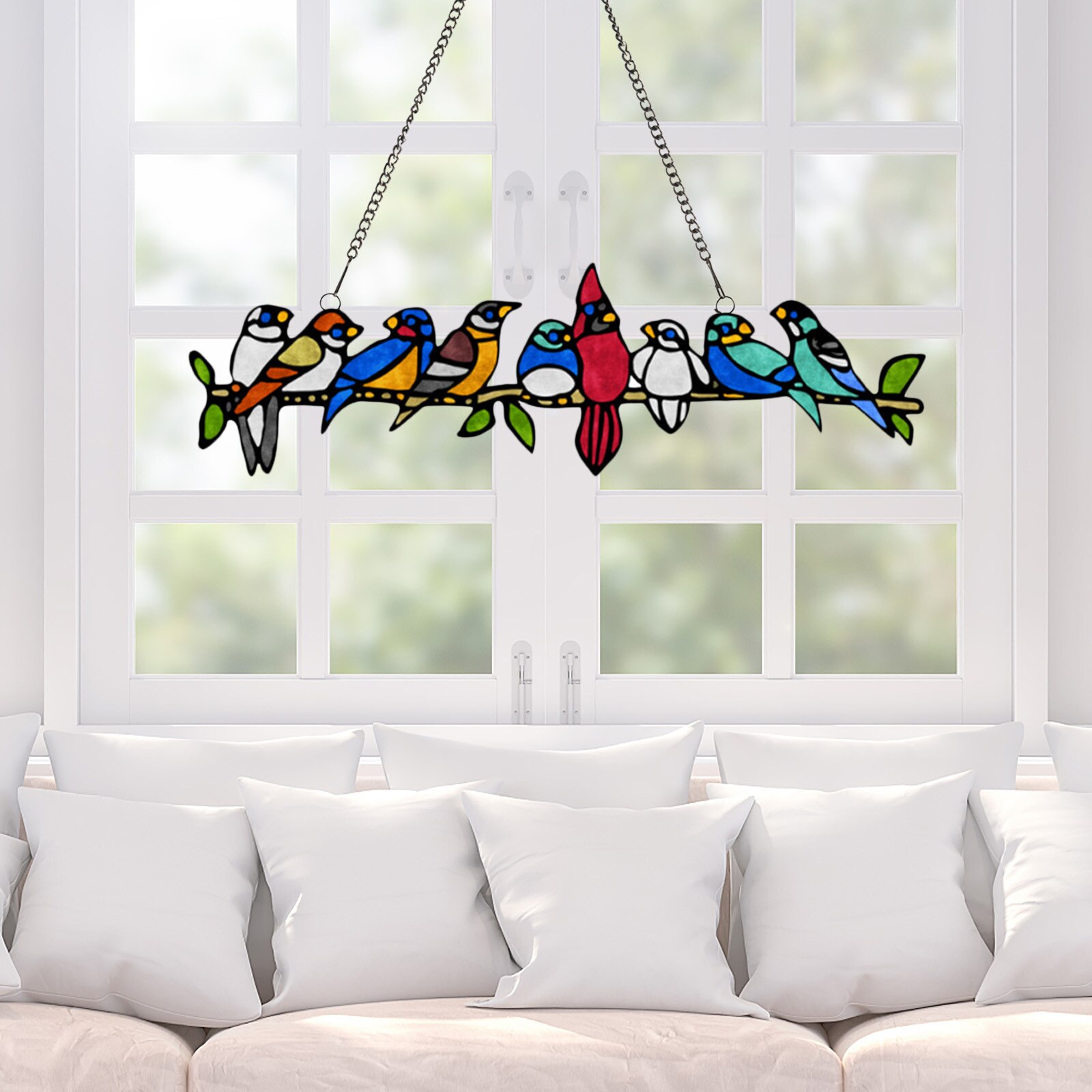 Bird Window Hanging Suncatcher Acrylic Stained Hanging Birds Decoration Rainbow Home Garden Decor Hanging Decorations C09