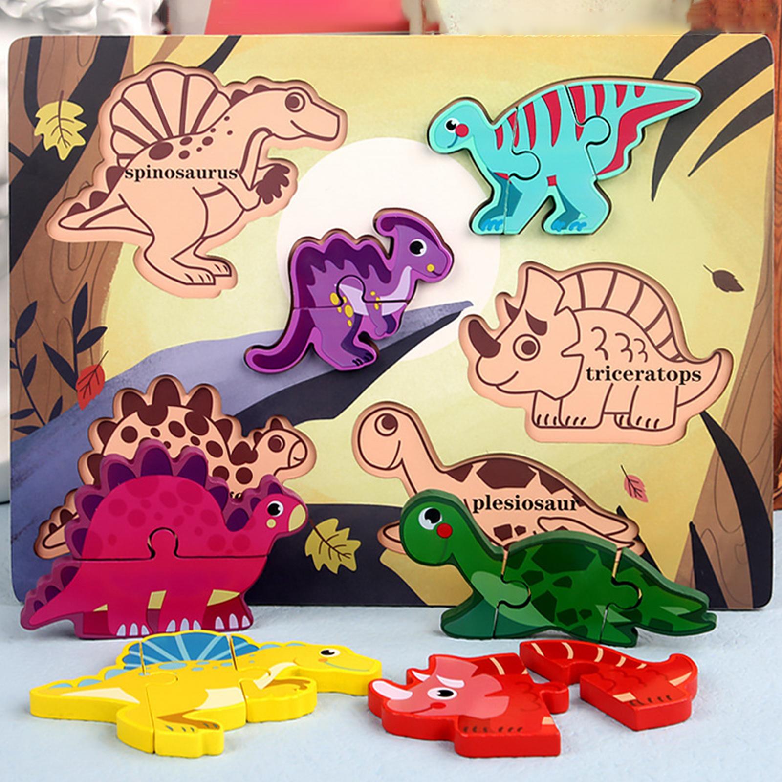 Wooden Puzzle Early Learning Cognitive Shape Matching for Toddler Children: Dinosaur World