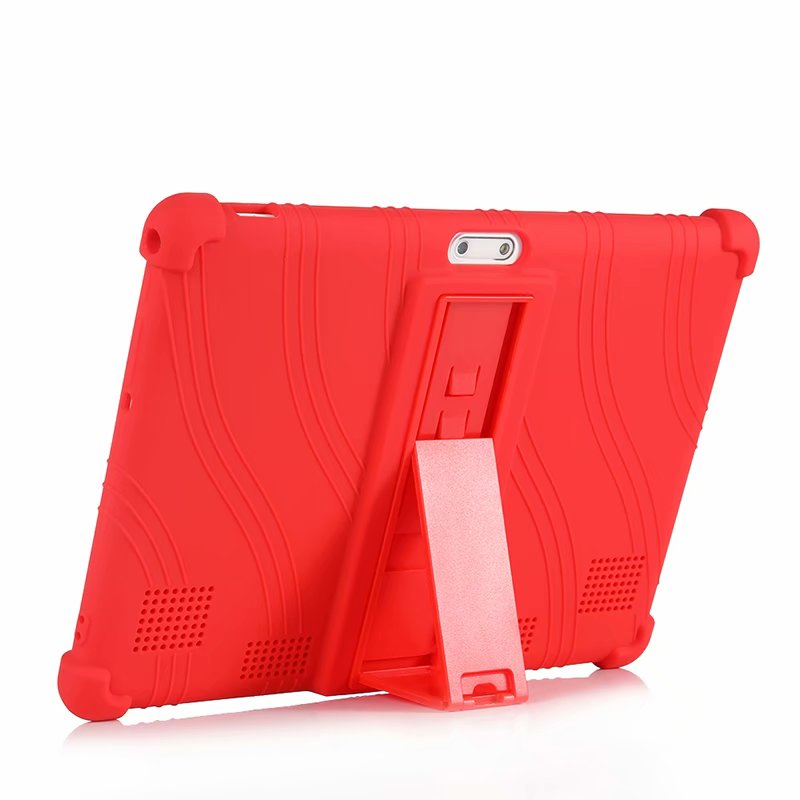 10.1 '' universele zachte siliconen hoes voor 10 10.1 inch android tablet pc schokbestendig effen gekleurde achterkant beschermende schaal + pen: Rood