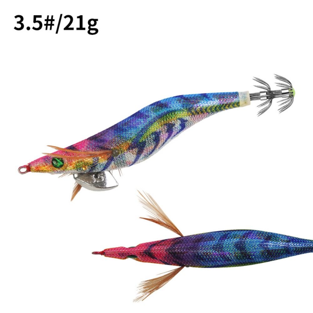 Señuelo de pesca de 13cm y 21g, anzuelo de calamar Artificial, plantillas de calamar noctilucentes, plantillas de sepia, señuelos giratorios, camarones de madera para pesca en el mar