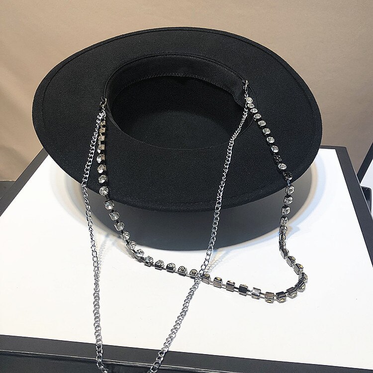 01908-jinri-67 Prominente mädchen Dame Metall Kette filzhüte kappe frauen formale abendessen Panama Hütte