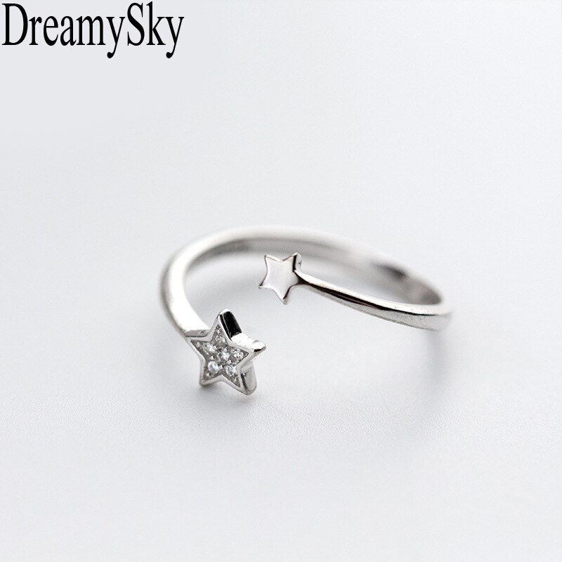 DreamySky 100% Echt 925 Sterling Zilveren Dubbele Sterren Ringen Voor Vrouwen Verstelbare Wedding Ring Mode-sieraden
