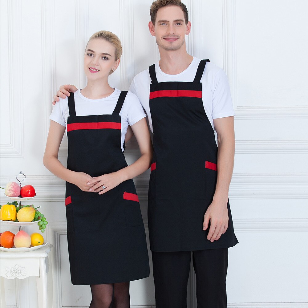 Unisex Thin Thick Style Work Apron Restaurant Two Pockets Strap Hotel Cafe Bakery BBQ Waiter Chef Kitchen Cooking Uniform Aprons