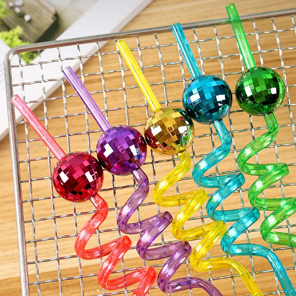 8 stuks kleurrijke spiegel discobal rietjes herbruikbare mini disco plastic stro jaren '70 disco decoratieve rietjes disco party verjaardag decor