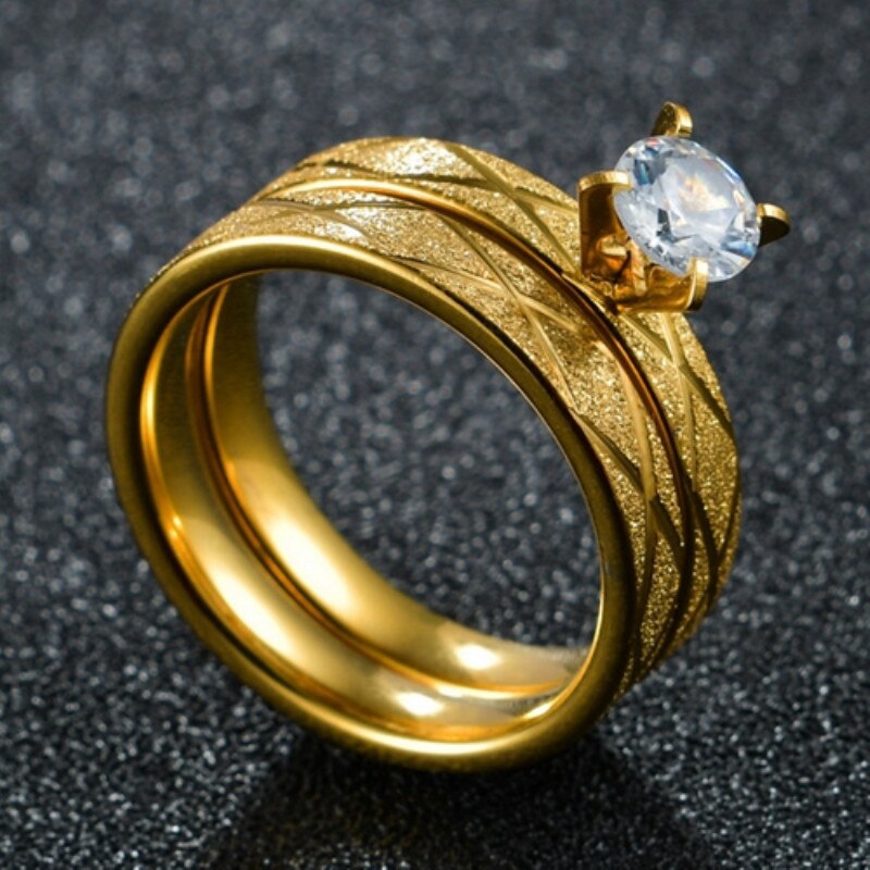 6Mm Roestvrij Staal Paar Ringen Nooit Vervagen Goud Kleur Crystal Wedding Ring Voor Vrouwen Mannen Minnaar Femme Sieraden: 7