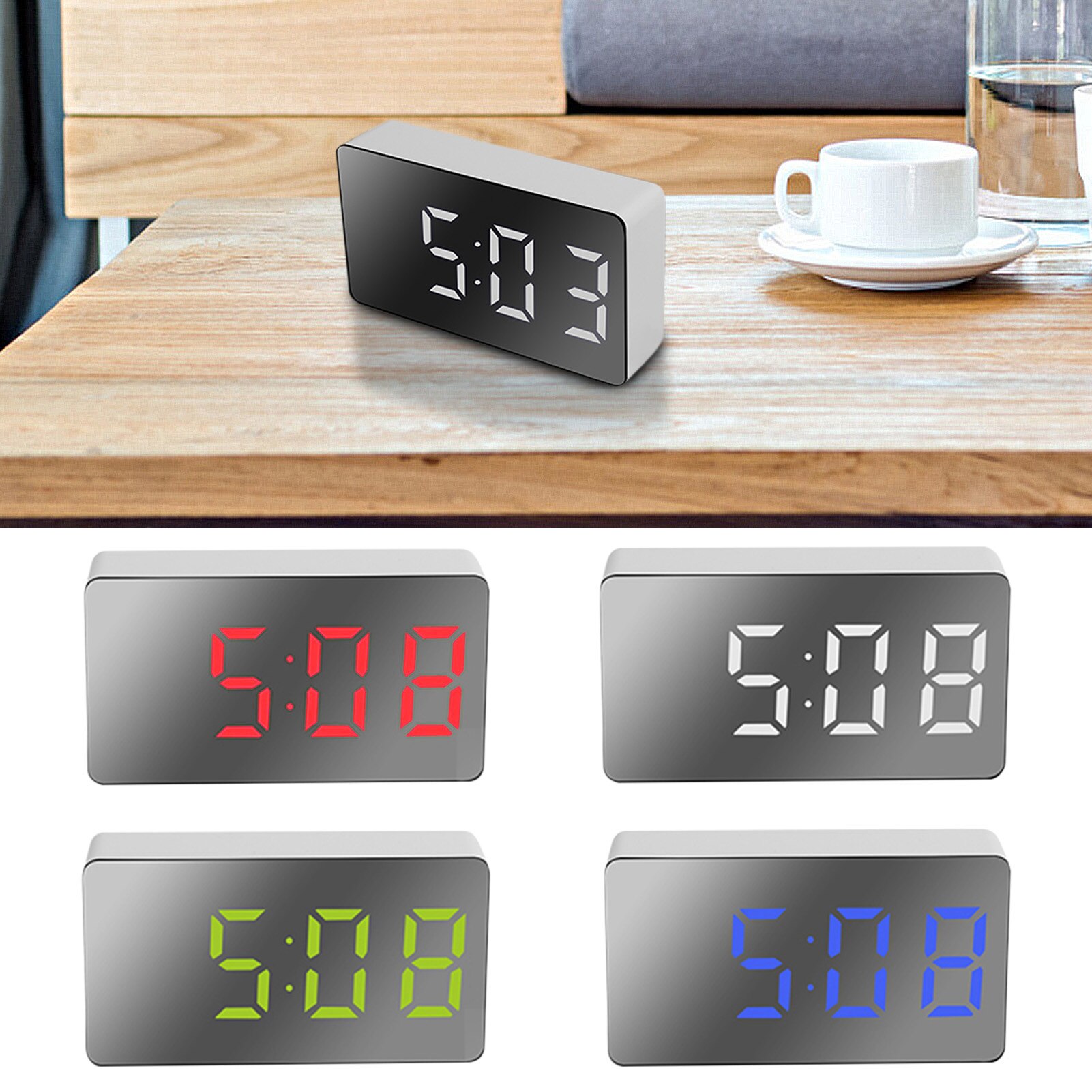 Clock Alarm LED Mirror Clock Electronic Digital Travel Clock Alarm Clock Mirror Car Clock USB Powered Electronic Desktop Clocks