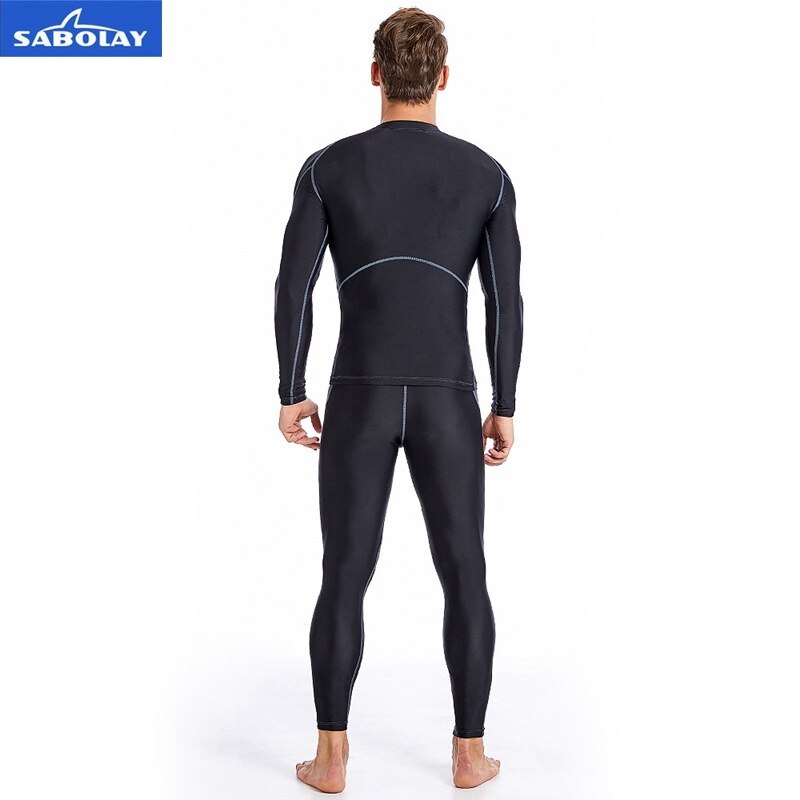 SABOLAY Men Rashguard Lycra Super Elastic Long Sleeve Surfing Diving Swim Sunscreen UV Quick Dry Swimwear Protect T-shirt Pants