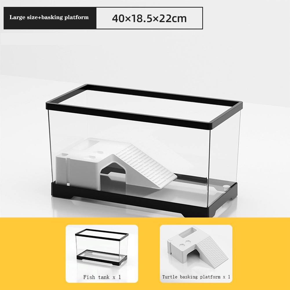 Large Transparent Turtle Tank Aquarium Fish Tank with Bottom Drain Reptiles Amphibians with Basking Platform Open Breeding Box: Light Grey