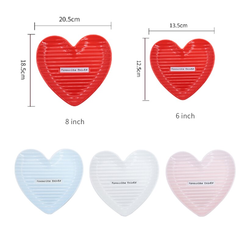 Heart-shaped Ceramic Salad Plate 6/8 Inch Dinner Plate for Meat, Appetizers, Dessert, Food, Party, Red, White,Pink,Blue assiette