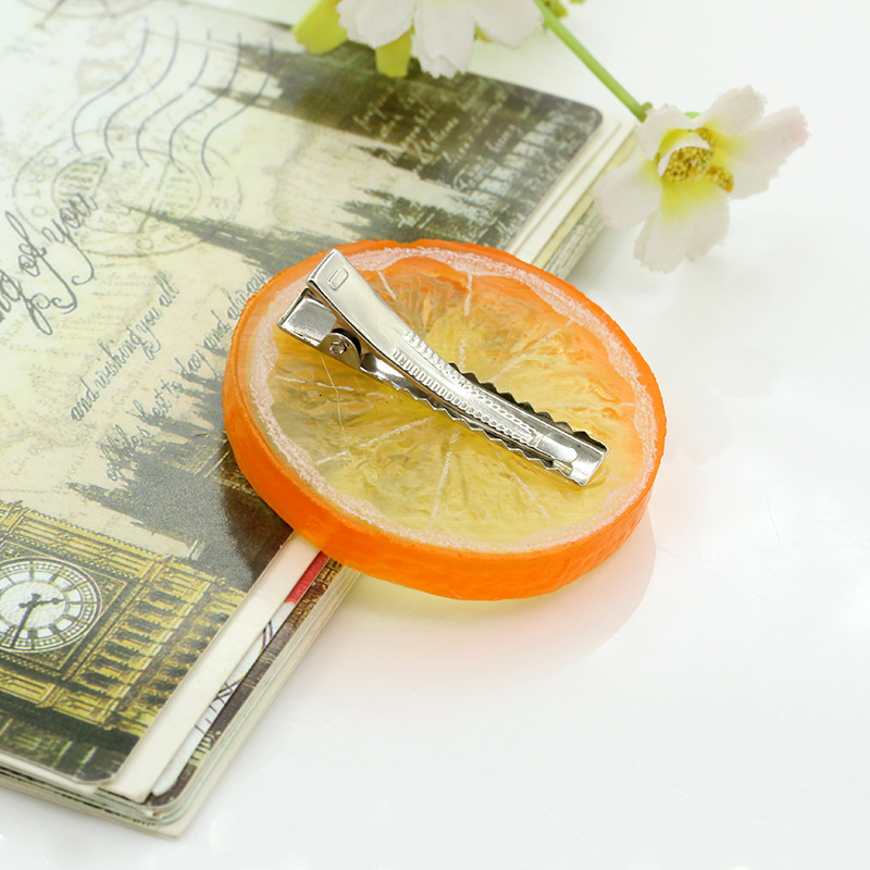 Pinces à cheveux mignonnes en tranches de citron pour filles, pinces à cheveux en résine, bandes de cheveux de fruits artificiels, ornements de cheveux à la pour enfants, accessoires