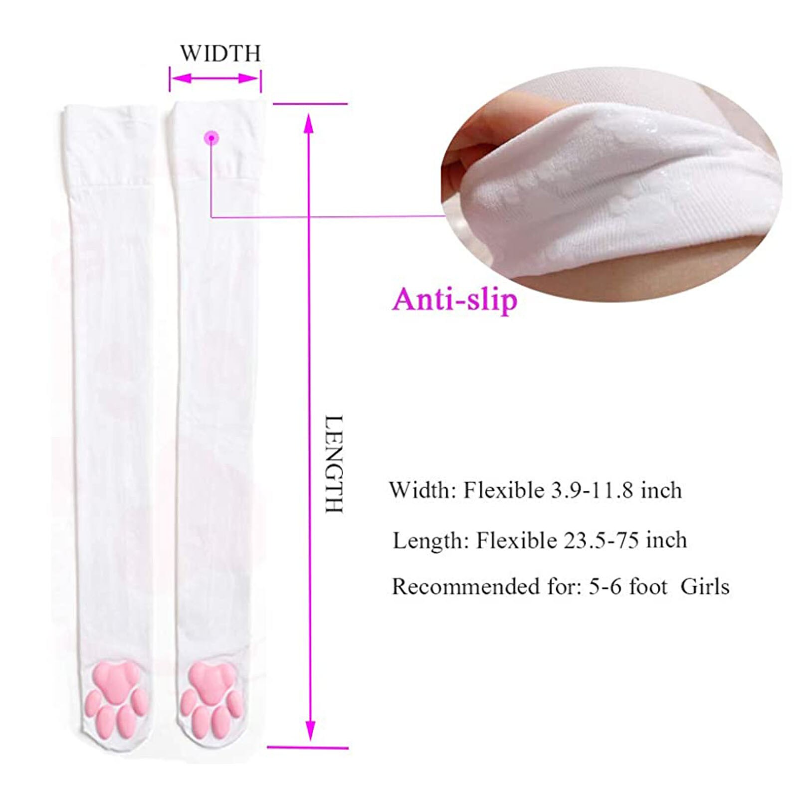 Ladies Latest Cat Paw Socks Kawai 3D Cat Paw Toe Bean Cute Lolita Paws Game Cat Paw Pad Thigh High Socks White Black