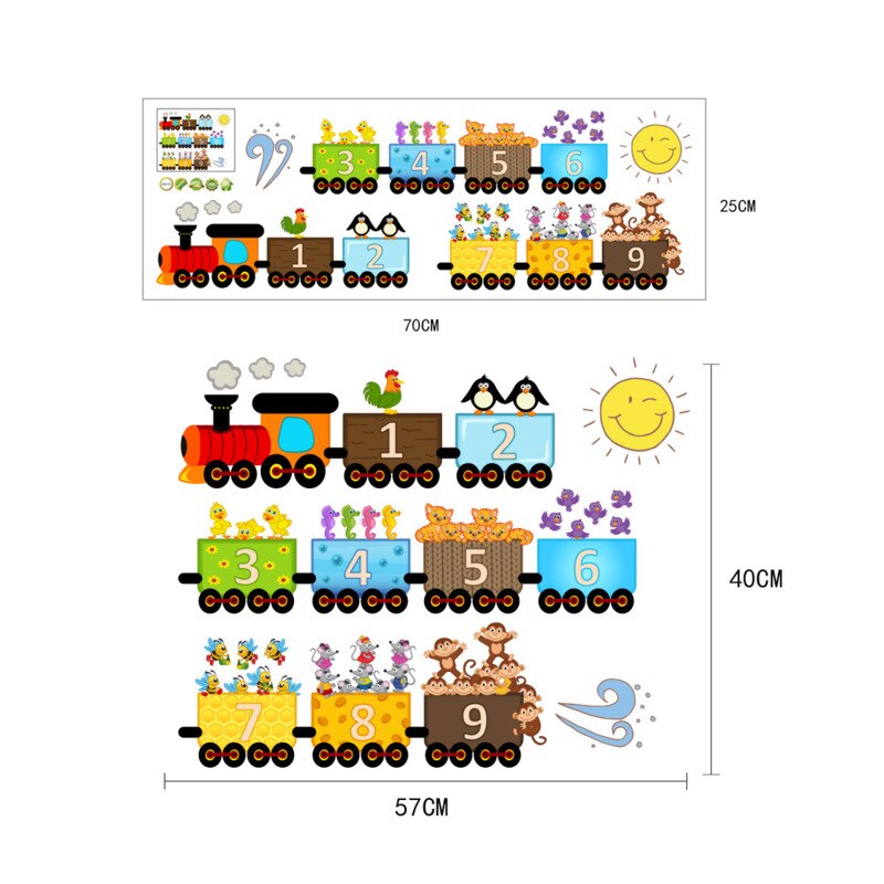Muursticker Cartoon Aantal Trein Patroon Pvc Zelfklevende Verwijderbare Stickers Kind Slaapkamer Decoratieve Behang Home Decor