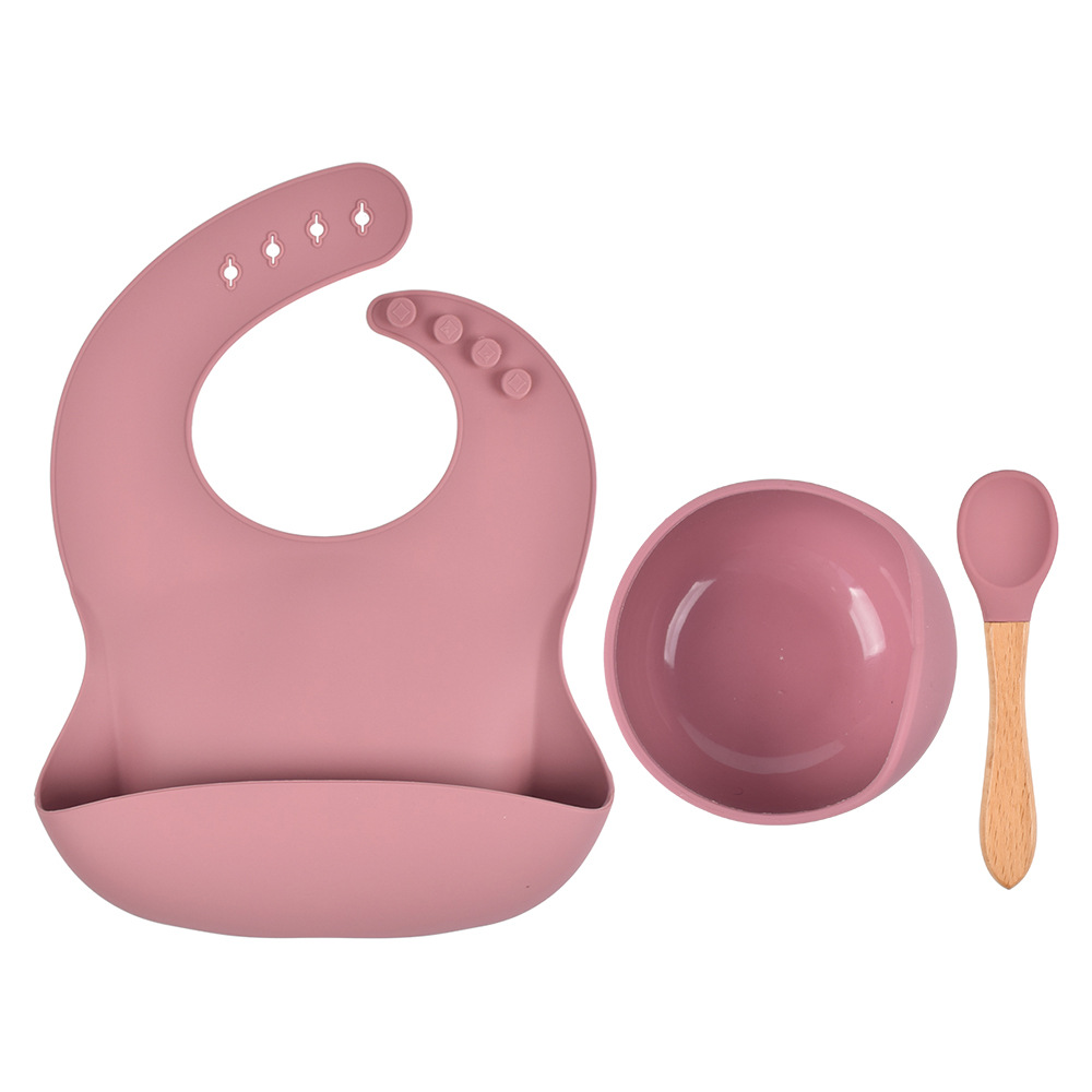 1set Silicone Bib Feeding Set Baby Bowl Tableware Waterproof Spoon Non-Slip BPA Free Silicone Portable Tableware for Children