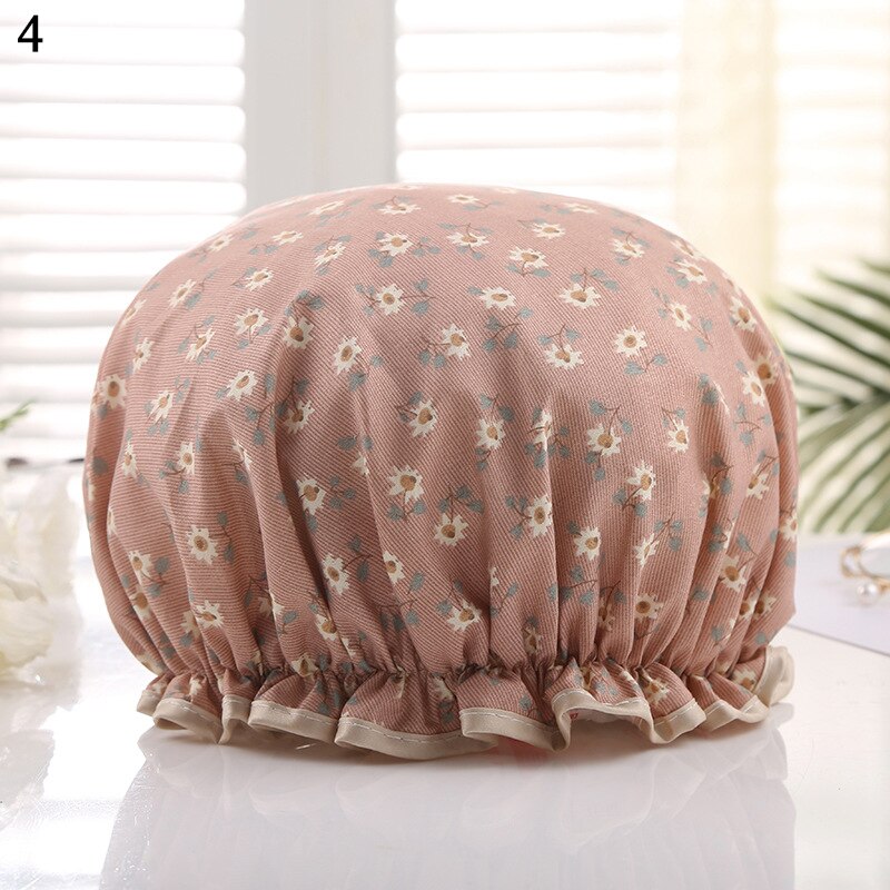 Shower Cap Bathing Waterproof Cap Cute print Daisy Flamingo Anti-smoke Cap Comfortable Bath Hats Bathroom Accessories Hair Cover: 4