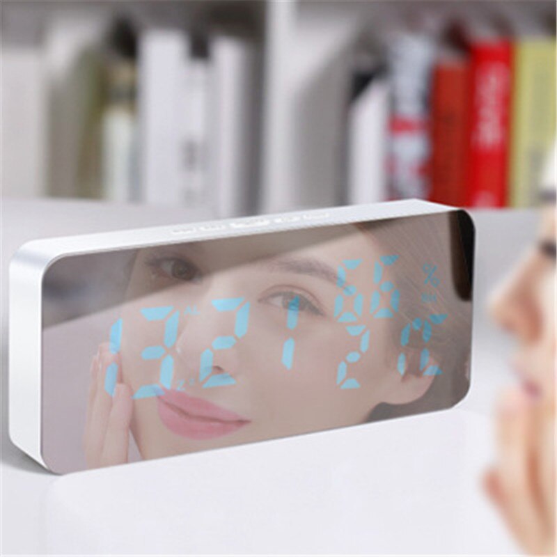 phone charging mirror wall-mounted alarm clock snooze sound control temperature and humidity LED color changing clock