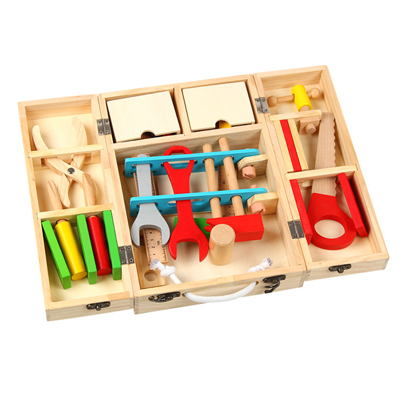 Tragbare freundlicher Holz Werkzeugkasten Ingenieur Reparatur Werkzeuge vorgeben Spielzeug Spielen Haus Spielzeug Werkzeug Bausatz Reparatur Intelligenz DIY Werkzeugkasten