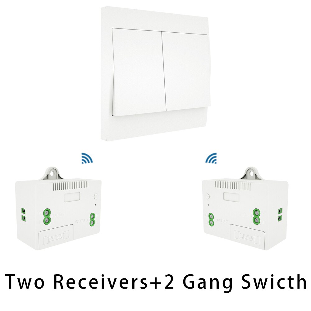 RF433 Wireless Self Powered Remote Control Smart Switch No Battery Needed No Wire.Wall Panel Transmitter Rocker Push Button: 2 gang 2 Receiver