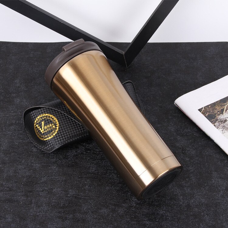 UPORS Neue 500 ml Kaffee Becher Edelstahl Thermos Tasse Doppel Zauberstab Kaffee Tee Bahre Becher Wasser Flasche Thermocup draussen reise Becher: Gold