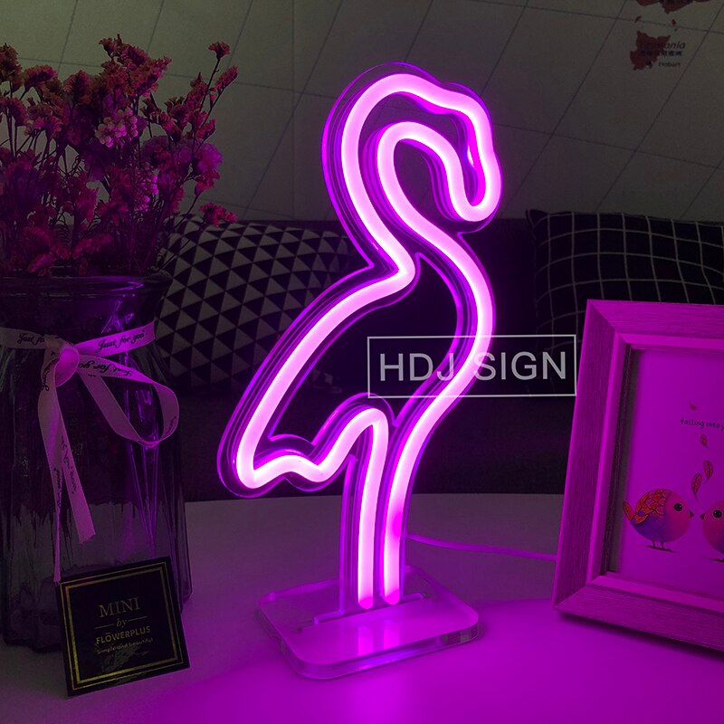 Lampe Led USB en forme de flamant rose au néon, luminaire décoratif d&#39;intérieur, idéal pour la chambre d&#39;une fille, un Bar, un café, un bureau ou une fête