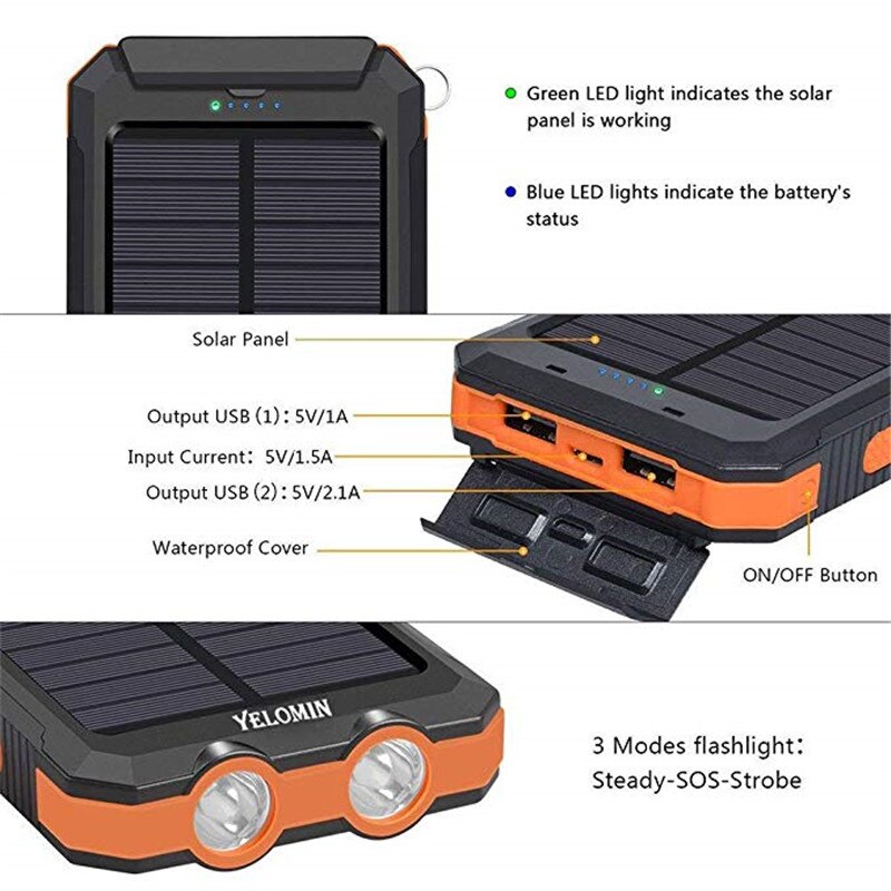 Solar Draagbare Waterdichte Draagbare Power Bank 30000 Mah Voor Alle Slimme Telefoon Batterij Powerbank Snelle Opladen Externe Batterij Led