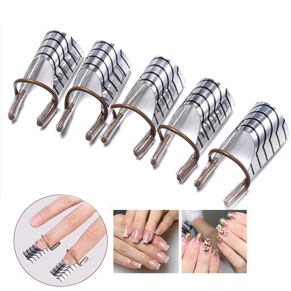 5Pcs Herbruikbare Nail Art Uitbreiding Formulieren Gids Acryl Nail Uv Gel Nail Extention Tips Diy Tool Franse Nagels Aluminium vorm Gids