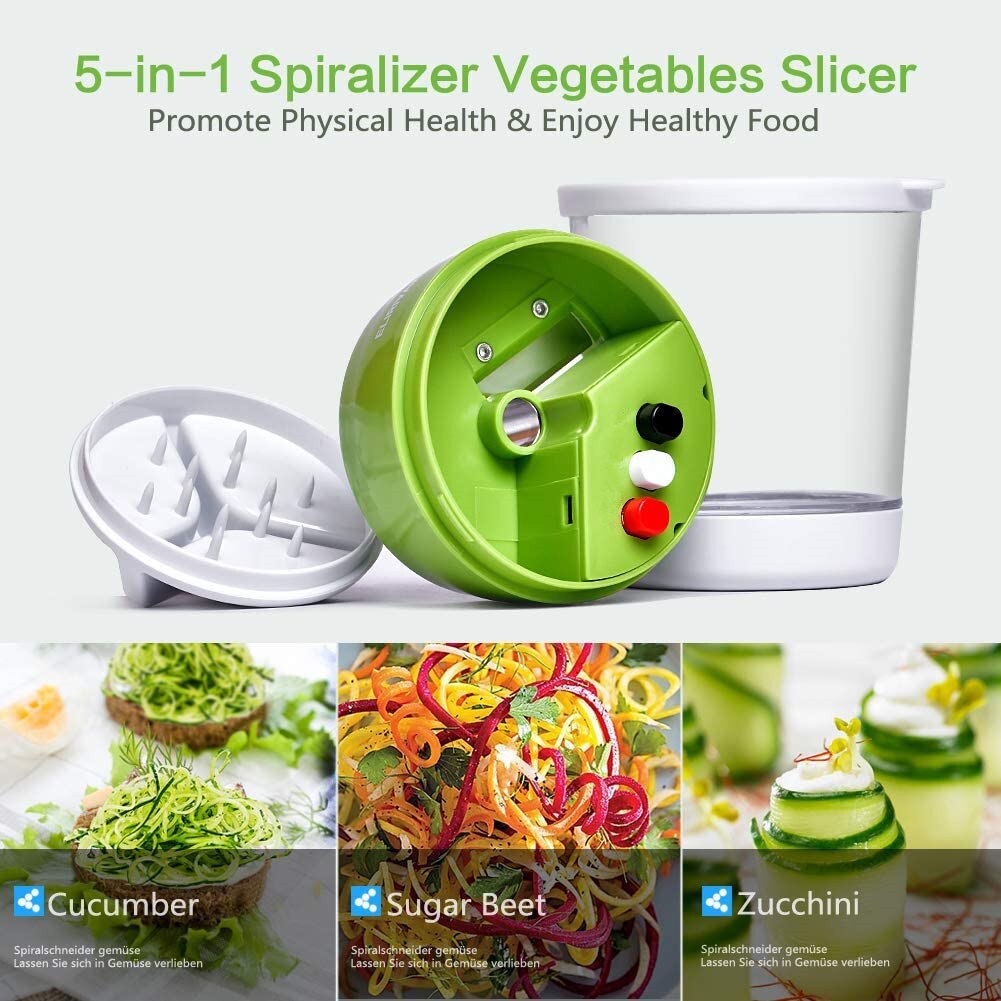 5 In1 Handheld Spiralizer Groentesnijder Verstelbare Spiraal Cutter Met Container Courgette Noodle Spaghetti Maker Spiral Slicer