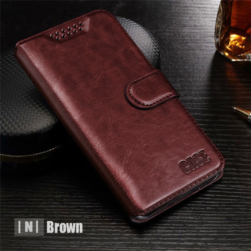 Magnético caso da aleta de couro para xiaomi redmi 9a caso carteira titular do cartão suporte do livro capa para redmi 9a caso redmi 9a capa: Brown INI