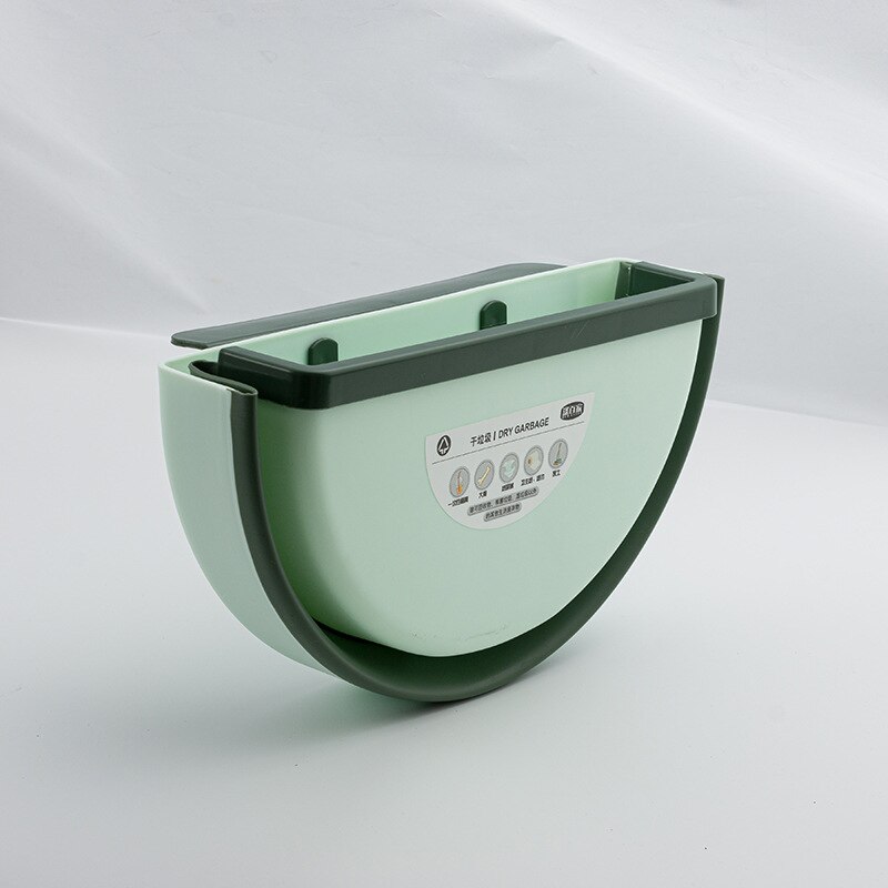 Wall Mounted Folding Waste Bin Door Cabinet Hanging Trash Can Bin Kitchen Bathroom Home Waste Storage Rack Box Cleaning Tool: green