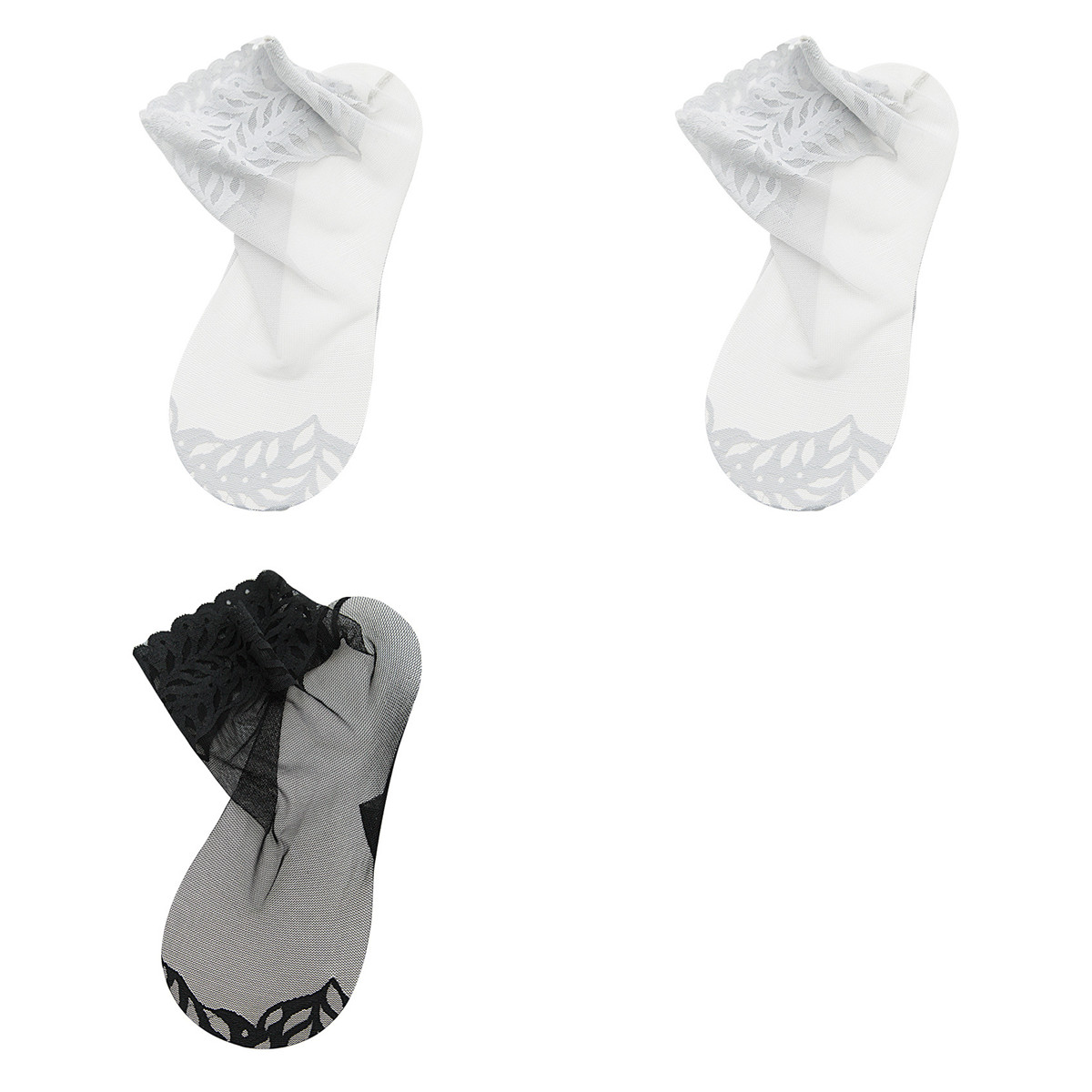 Calcetines de encaje transparentes para mujer, medias antideslizantes de malla de Color sólido, invisibles, para verano, 3 pares, 2022: 3 pairs O
