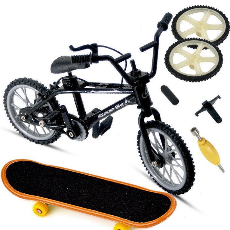 Fingercykel legetøj diy scooter sæt simulering barn legering plast vitalitet bord voksen realistisk dobbeltstang cykel reservehjul legetøj: Sort