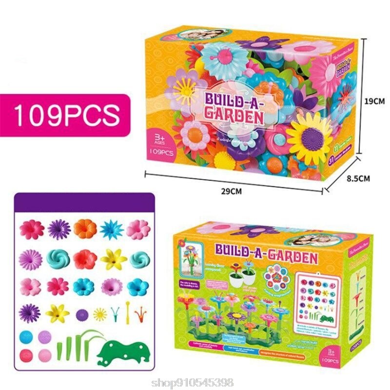Flower Garden Building Toys - Build a Bouquet Floral Arrangement Playset for Kids Age 3, 4, 5, 6 Year Old G O24 20: 109 pcs