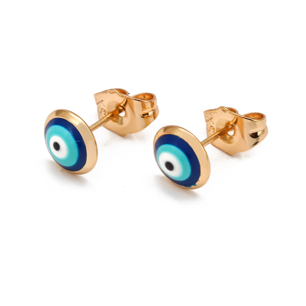 Oeil chanceux Micro pavé rond Zircon boucles d'oreilles cuivre turc mauvais œil Piercing boucles d'oreilles pour femmes filles hommes bijoux BE1058: Couleur or jaune pâle