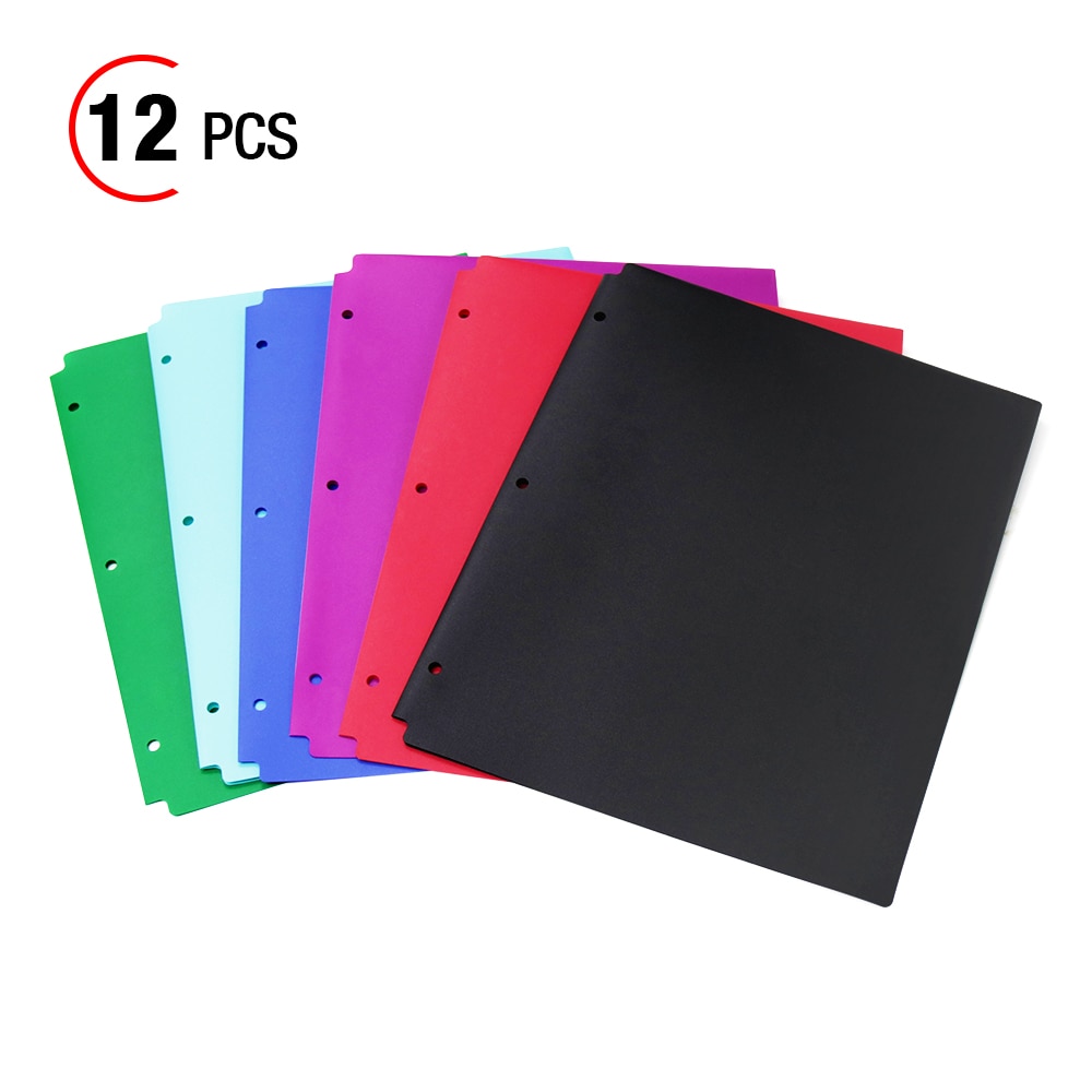 Comix 2 Pocket Folders, Letter Size Poly File Portfolio Folder with 3-Hole Punch, Plastic Folders w/ Pockets, 12pcs/Pack