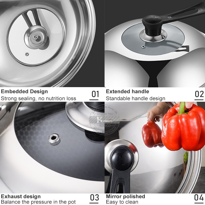 Stainless Steel Pot Lid,Household Frying Pan Lid Anti-scalding Wok Lid Transparent Steamer Lid Universal Glass Lid -32/34/36cm