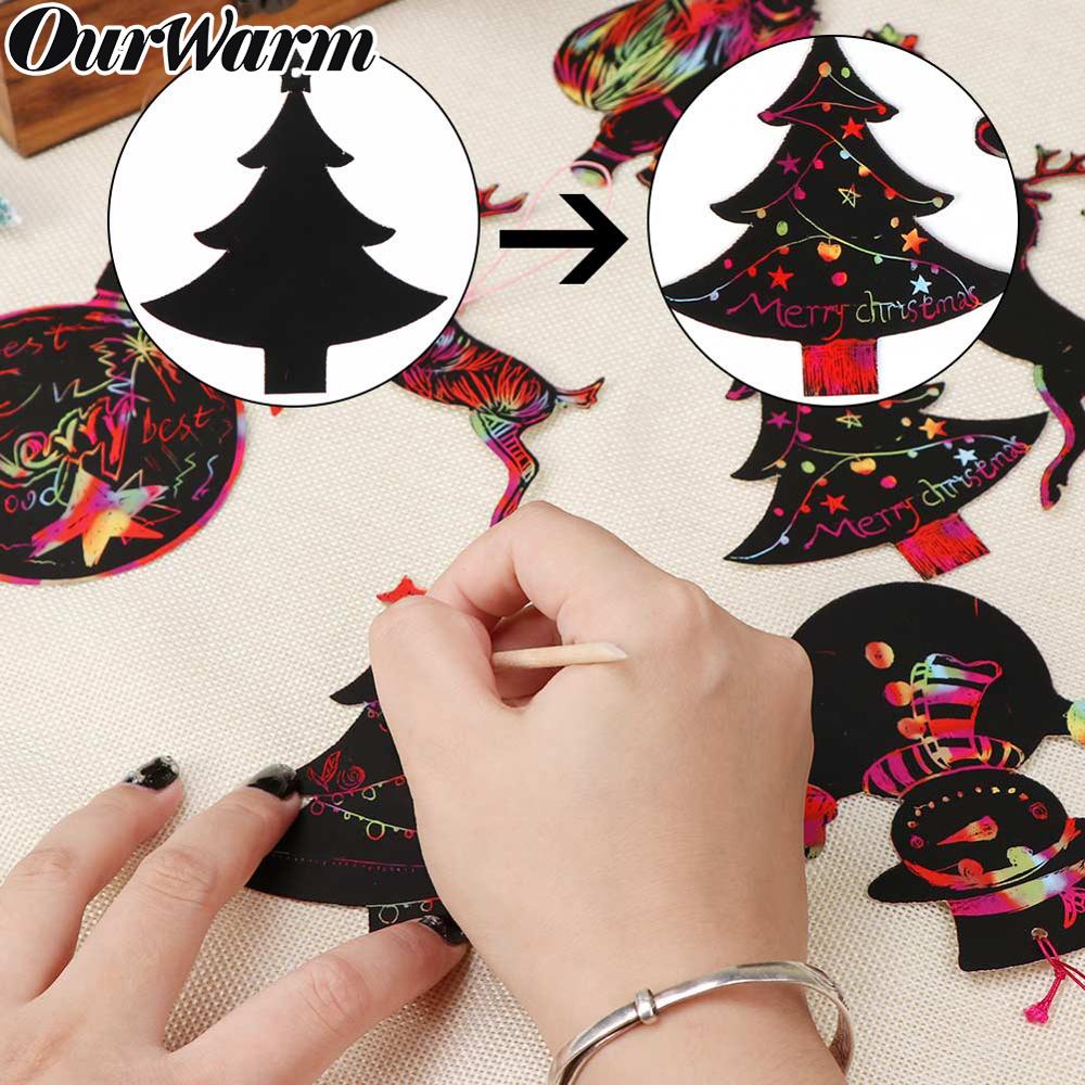 OurWarm 24pcs Kerstcadeaus Ornamenten DIY Papier Magic Color Scratch Tekening Kids Kinderen Speelgoed Christmas Party Decoratie