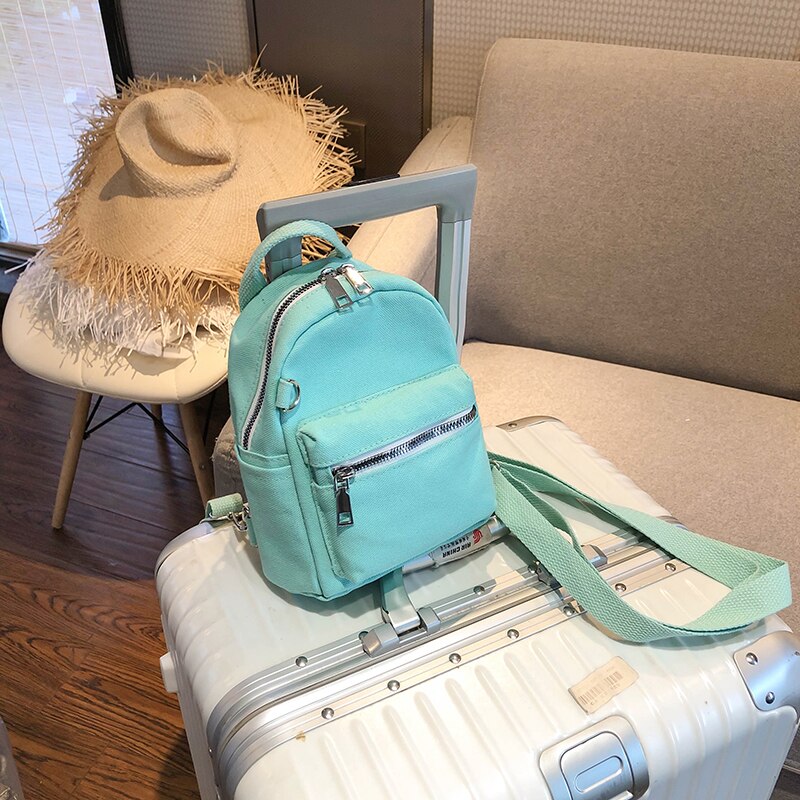 Mini Mochila pequeña de lona para mujer, bolsos de hombro tipo bandolera de lona de colores caramelo, riñonera para teléfono, 7048: Azul cielo