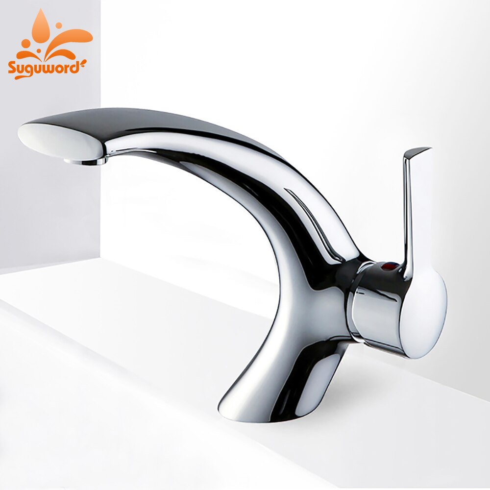 Suguword Chrome Basin Faucets Modern Bathroom Faucet Waterfall Single Hole Cold Water Crane Tap Basin Faucet Mixer Tap