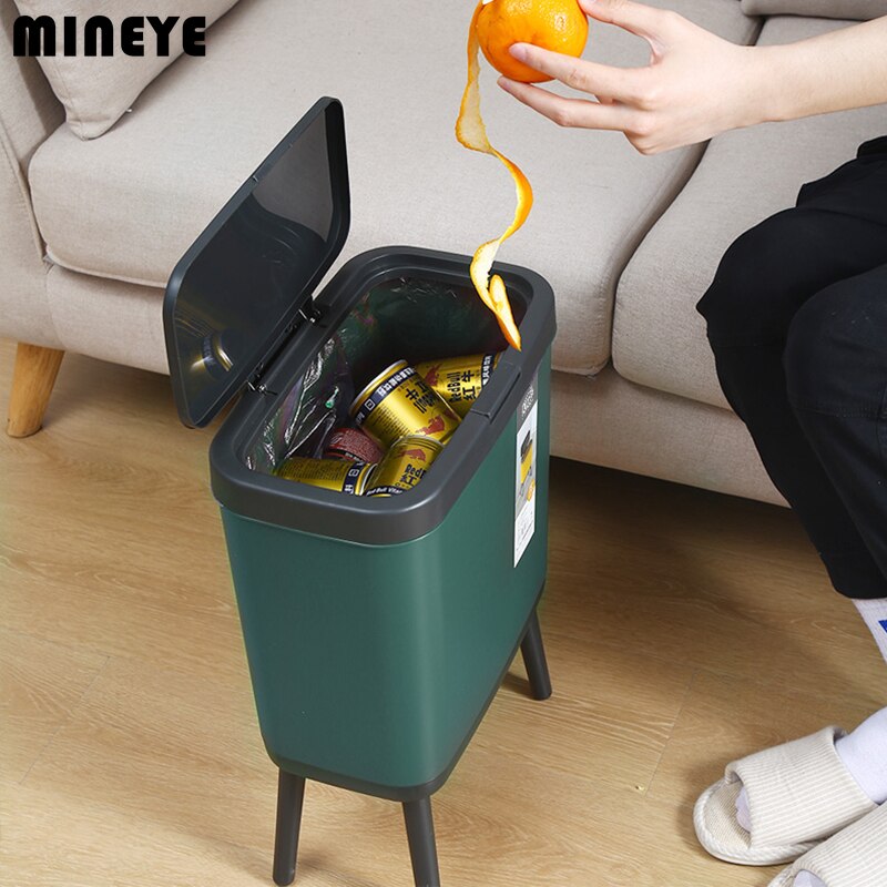 Beautiful 15L Large-capacity Kitchen Trash Cans Bedroom High-footed Garbage Storage Bin with Lid Waste Bins Bathroom Dustbin