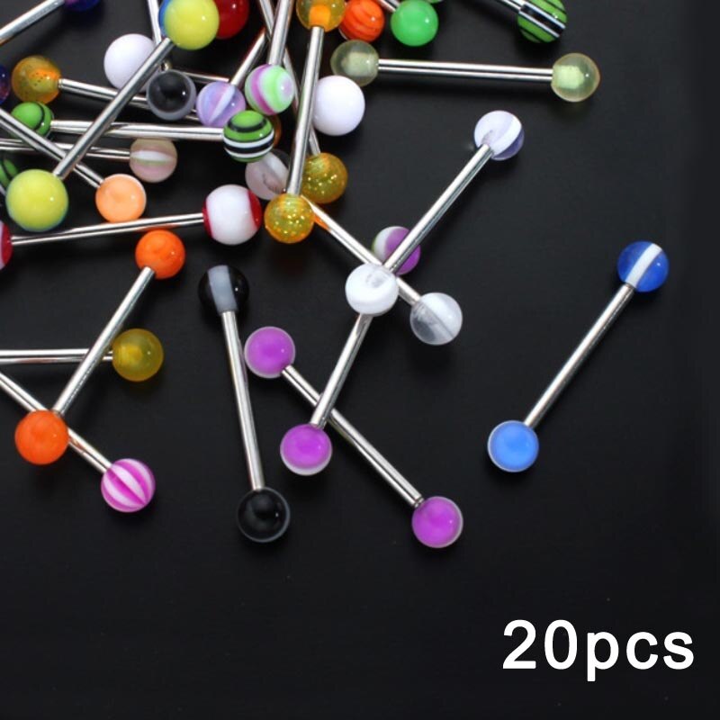 10/20/30/50/100 pcs Double Acrylic Ball Tongue Nipple Ear Rings Bars Barbell Plug Tunnel Body Piercing Jewelry Random Color @M23: 20pcs