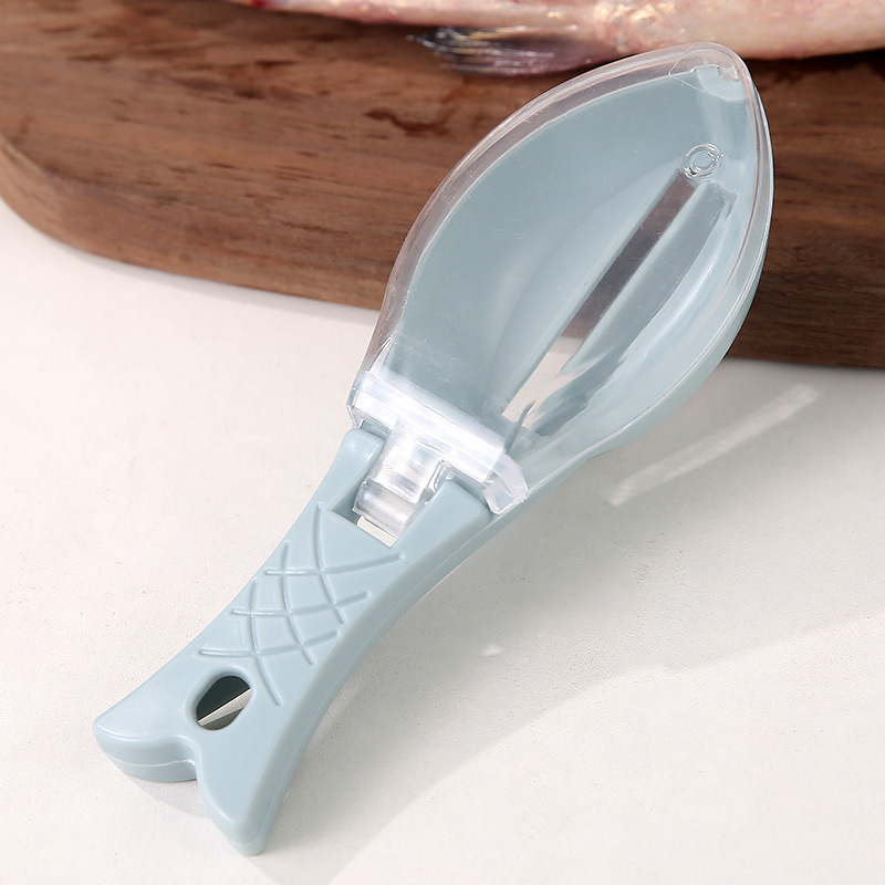Practical Fish Scale Brush With Cover Manual Fish Scale Scraper Tool Kitchen Scale Remove Gadget Cleaning Scaler Scraper ZB847: blue