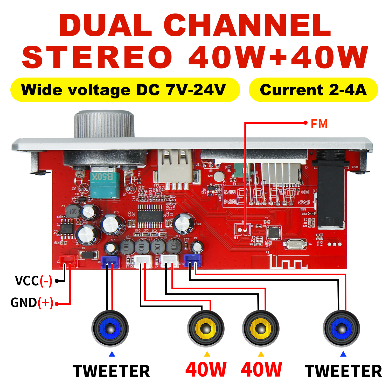160W DIY Home Digital Amplifier MP3 Decoder Board 12V 80W Audio Power Bluetooth FM For Music Subwoofer Speakers Volume Control