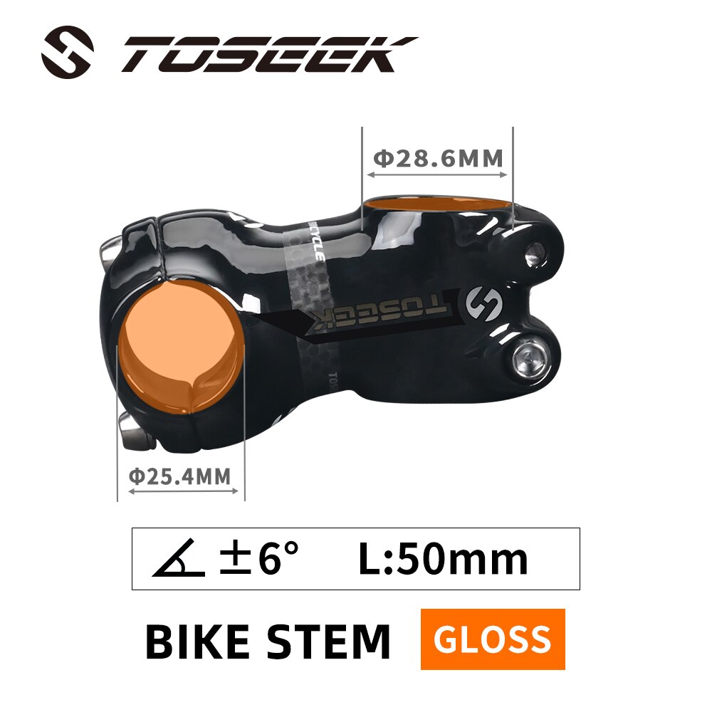 Attacco manubrio in alluminio al carbonio con attacco manubrio in alluminio diametro 25.4mm lunghezza 50mm 60mm 70mm 80mm per parti di bici per bambini MTB strada: gloss-Angle 7-50mm