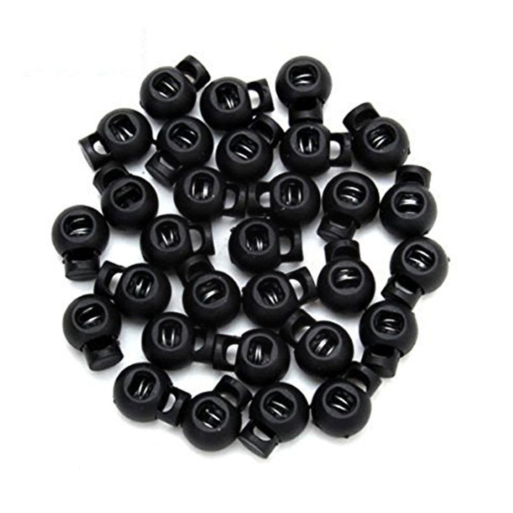 10 Pcs Spring Loaded Plastic Round Toggle Stopper Cord Locks Beads Buckle Small 15*9mm End Round Plastic Drawstring Black N G1L3