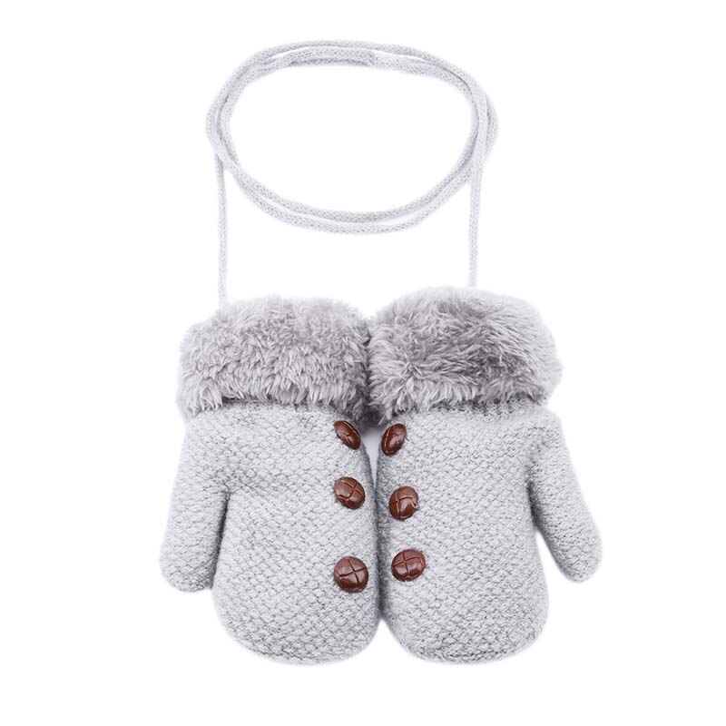 Xmas Winter Baby Boys Girls Gloves Full Finger Kids Mittens Warm Acrylic Rope Gloves Children Knitting Solid Button Mittens: dark gray